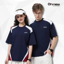Mẫu áo thun đồng phục phối màu xanh navy – trắng – đỏ