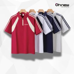 Áo polo đồng phục raglan khóa kéo phối viền