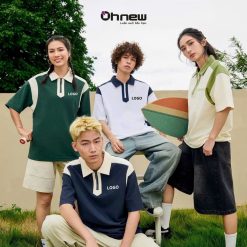 Áo polo đồng phục raglan phối màu cổ zip