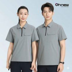 Áo Đồng Phục Công Nhân Cổ Zip Túi Nắp Tinh Gọn